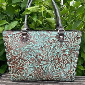Patricia Nash tooled turquoise leather bag, excellent condition